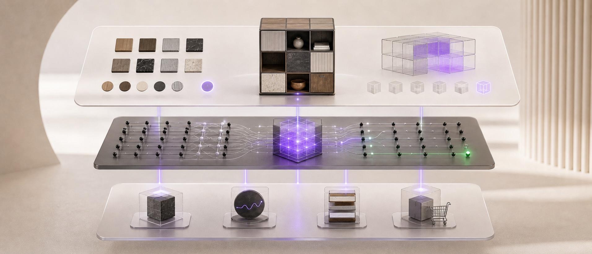 Rules, visual state, SKU, price, inventory, and cart resolving into one configuration